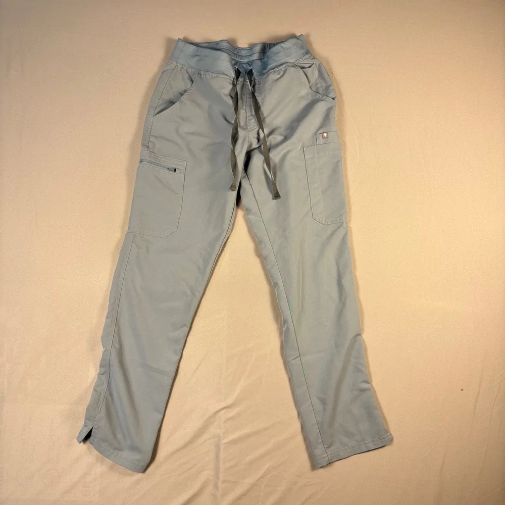 FIGS Yola High Rise Slim Scrub Pants Small Blue Gray - Picture 3 of 9